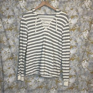 Splendid Hooded Striped Long sleeve lace up Pullover Size XS